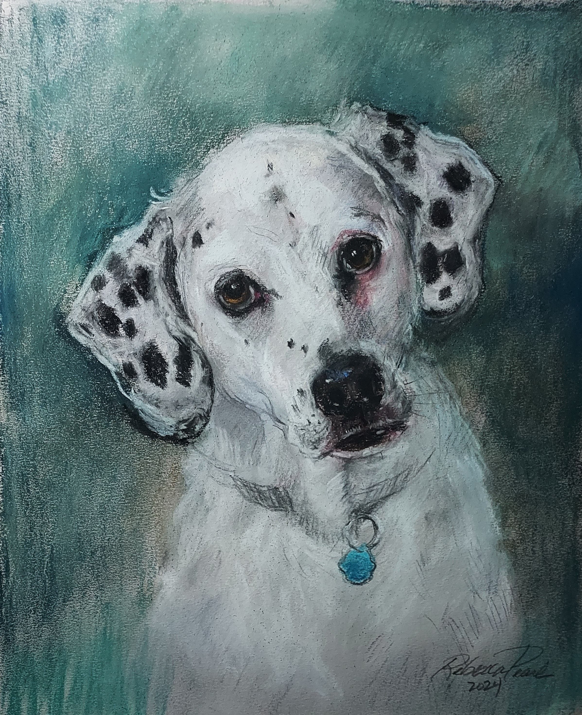 Black and white dog color painting