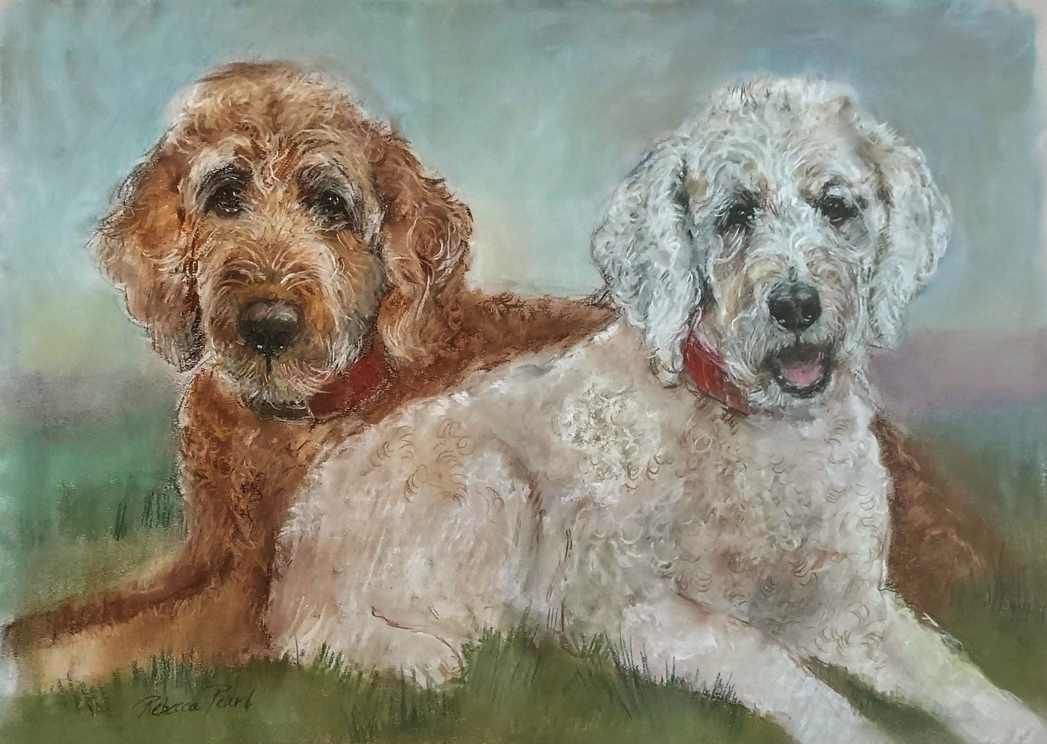 Brown and white dog painting