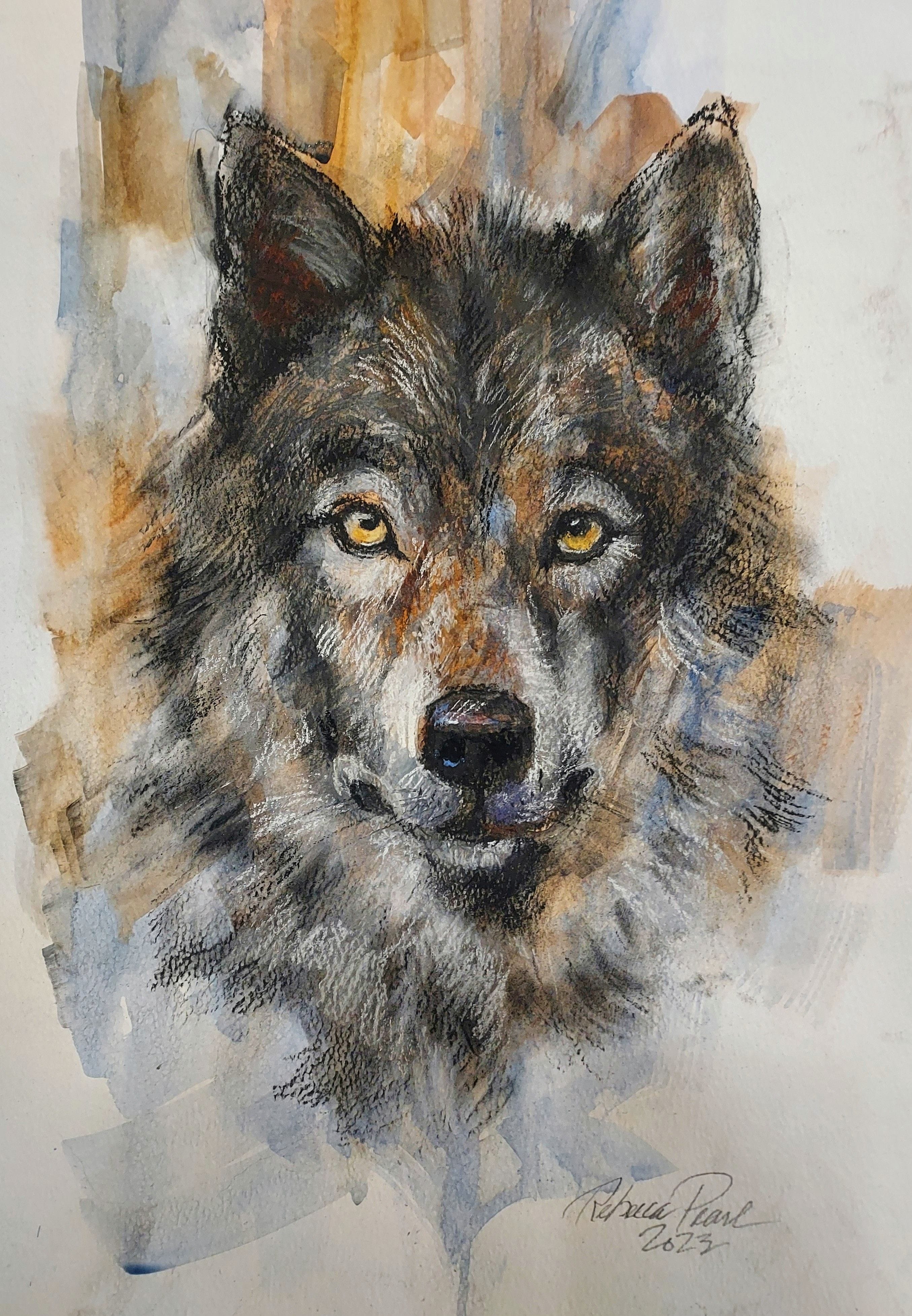 Wolf dog painting